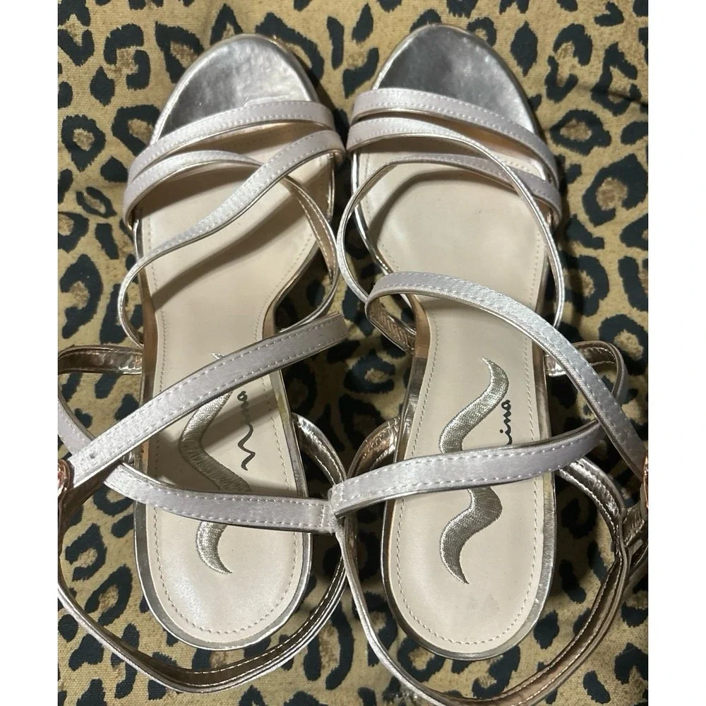 Nina Blush Pink & Rose Gold Formal Strappy Stiletto Sandals Heels,‎ 9.5